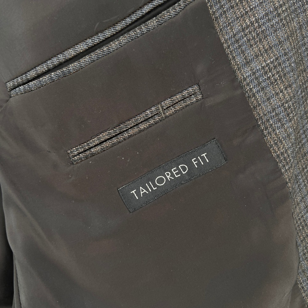 Jos‎ A Bank Wool Sport Coat Windowpane Plaid Blazer Men 46R Brown Tailored Ivy - Picture 10 of 12